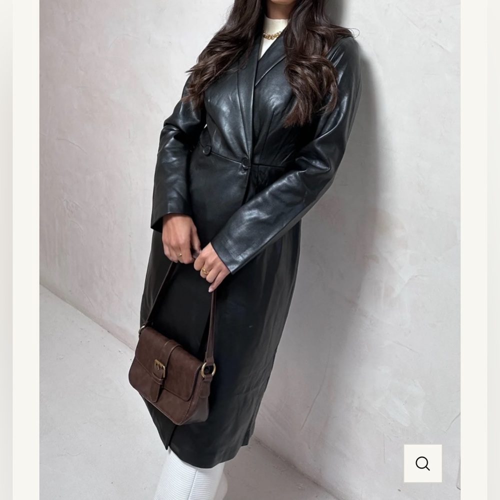 Vegan Leather Midi Jacket - Black